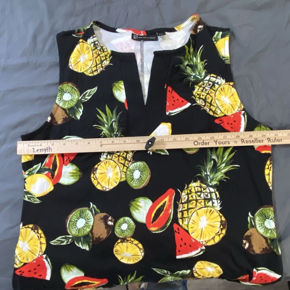 New York & Company Dress Size XL Fruit Print Sleeveless V-Neck Cotton Black - Picture 8 of 9